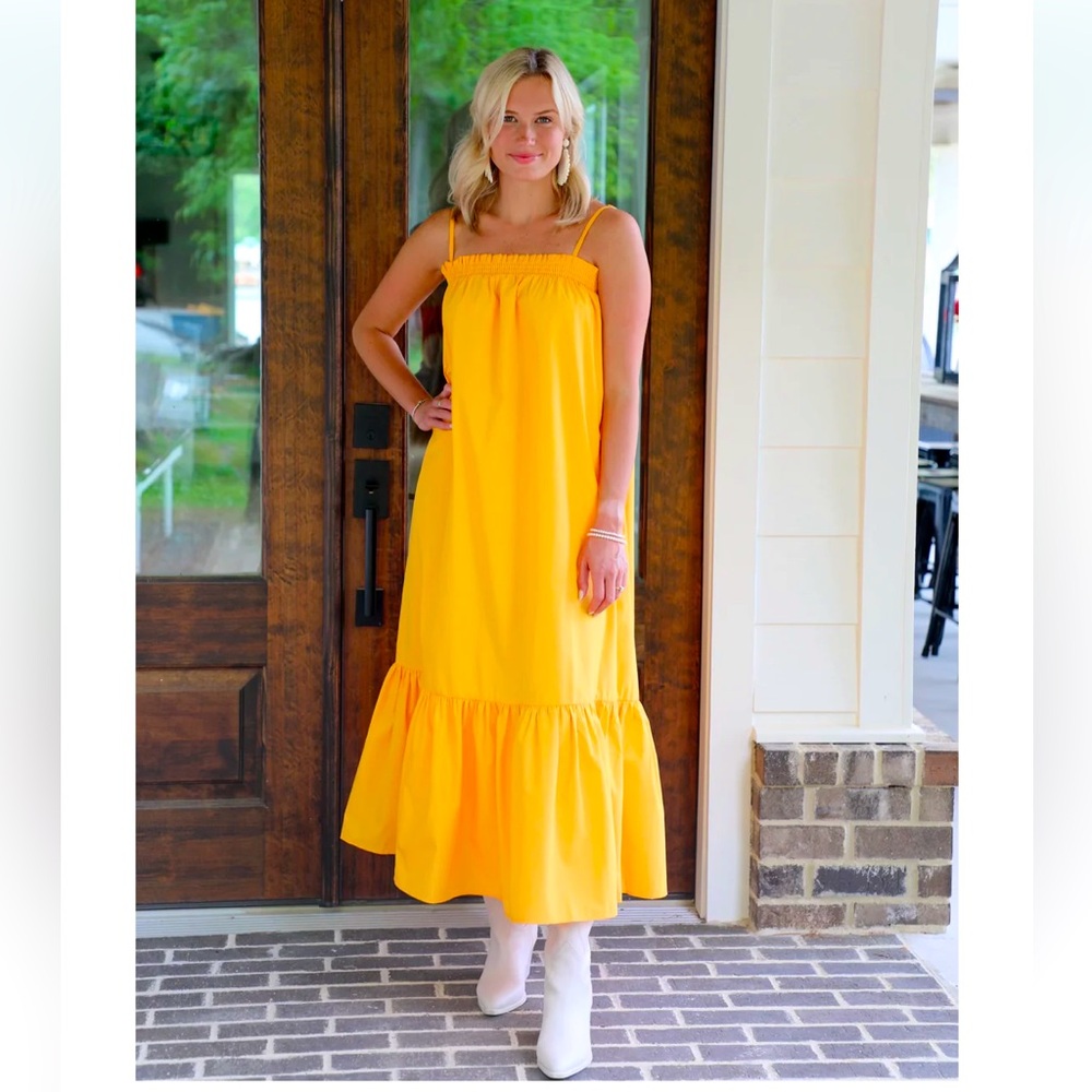 GiGiO Maxi Dress Size S/M smocked sundress adjustable straps marigold tangerine